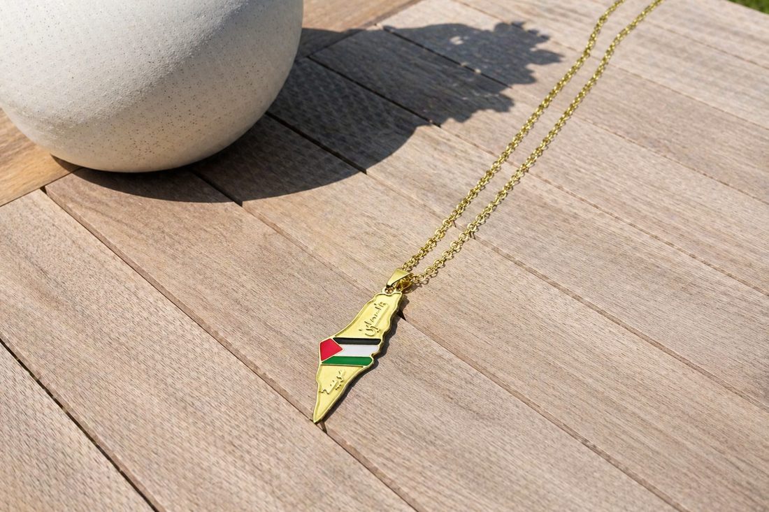 Palestine Necklace Map & Flag • Golden
