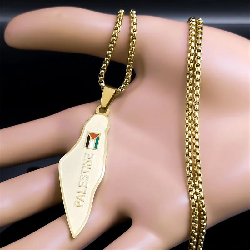 Palestine Map Necklace • Golden with Flag