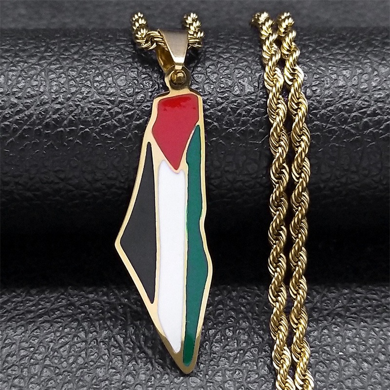 Palestine Map Necklace • Gold full Flag