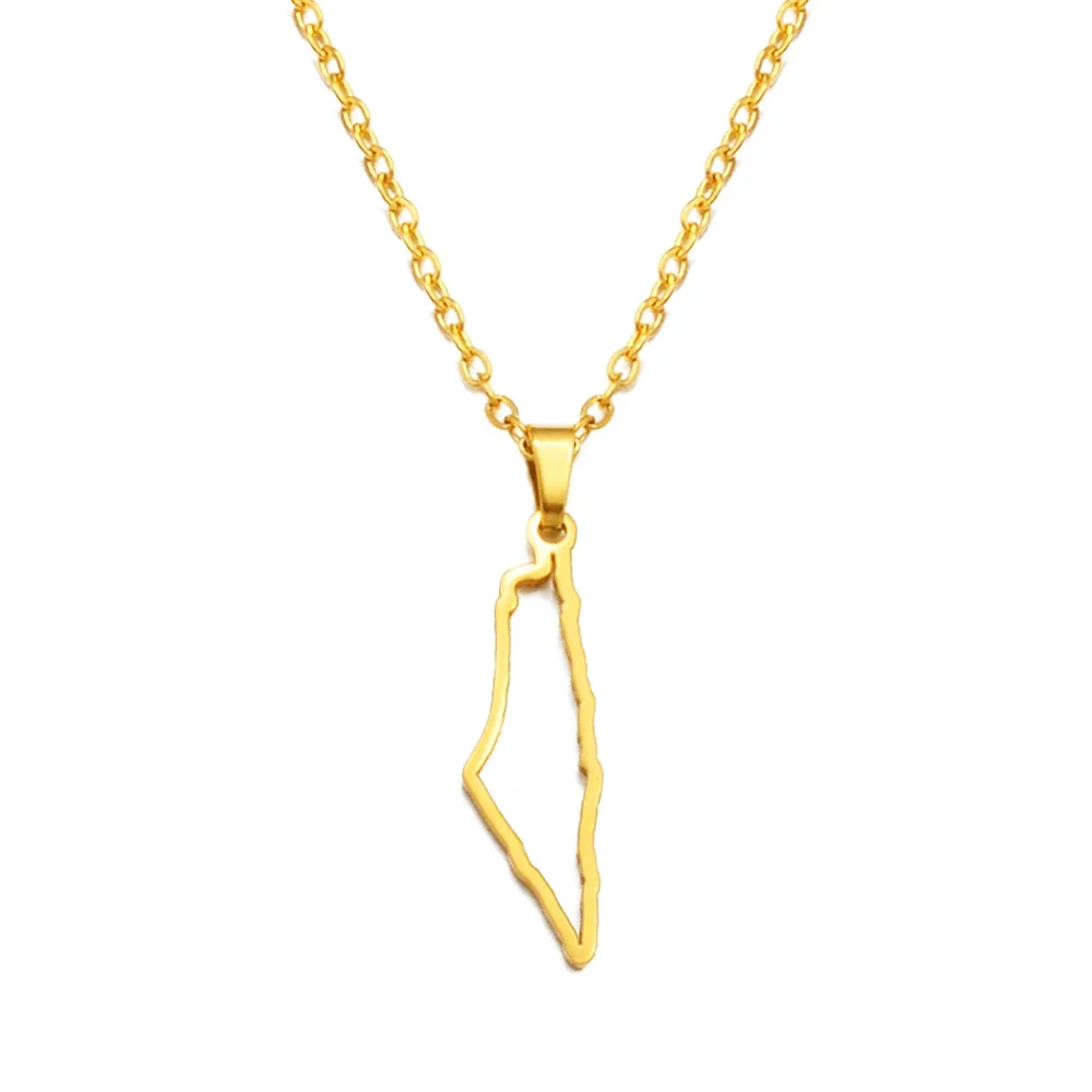 Palestine Outline Map Necklace • Golden