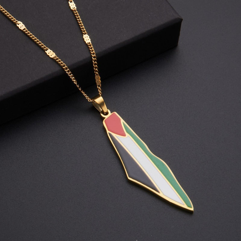 Palestine Map Pendant• Golden full Flag