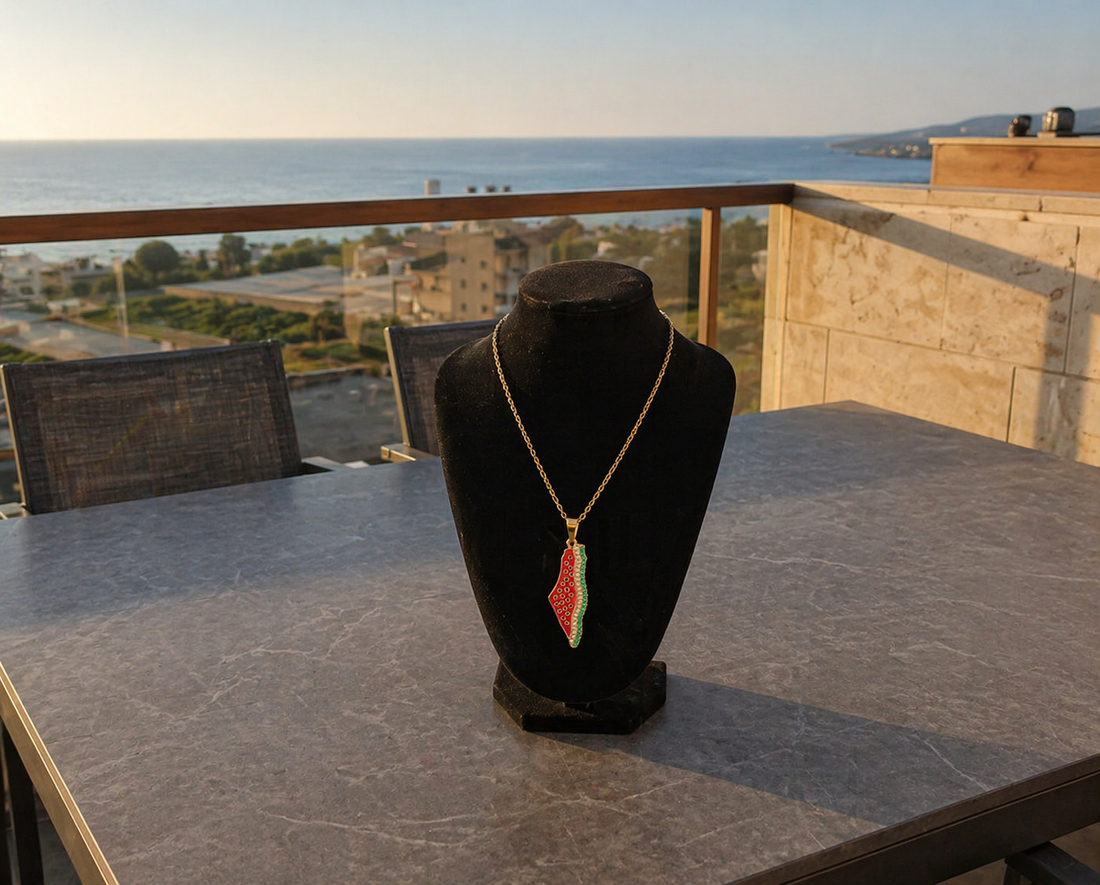 Palestine Map Watermelon Necklace • Golden