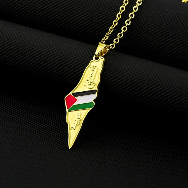 Palestine Necklace Map & Flag • Golden