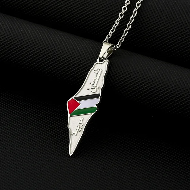 Palestine Necklace Map & Flag • Silvered