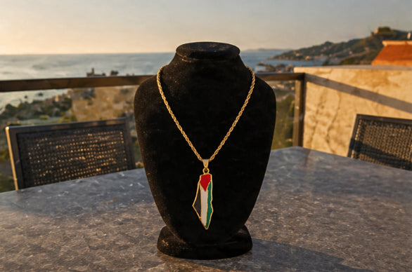 Palestine Map Pendant• Golden full Flag