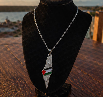 Palestine Necklace Map & Flag • Silvered